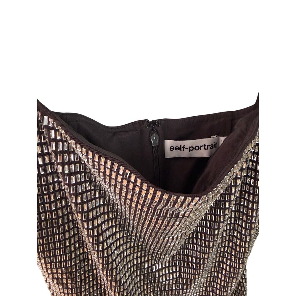 Self-Portrait Grey Rhinestone Mesh Mini Dress - Picture 11 of 12
